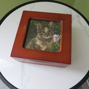 Wooden Jewelry box with Cat Photo